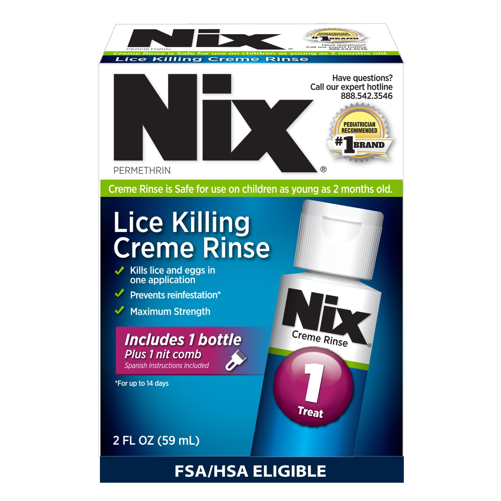 Nix Lice Killing Creme Rinse Plus Lice Removing Comb | Maximum Strength Creme Rinse | Kills Lice and Eggs While Preventing Re-Infestation | 2 Fluid Ounces