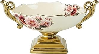 fanquare Wavy Fruit Bowl with Gold Holder, Floral Fruit Tray, Snack Stand for Dining Table, Room Décor,30oz