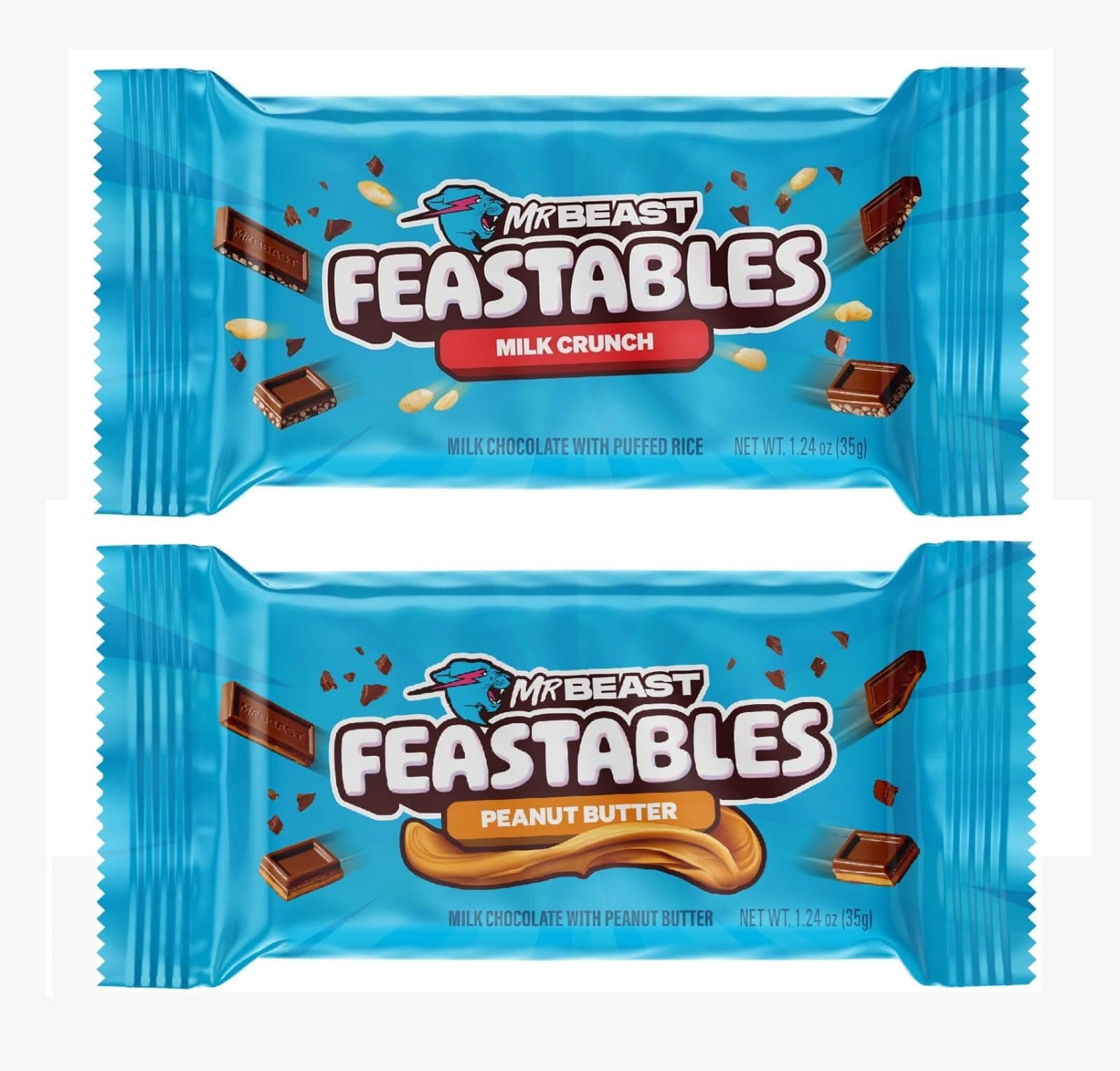 DECADENT FOODS Mr.Beast Feastables Combo Pack (Milk Crunch|And|Peanut Butter) Creamy Smoothness Delicious Texture Bar Each 35 Gm (Pack Of 2) New Pack