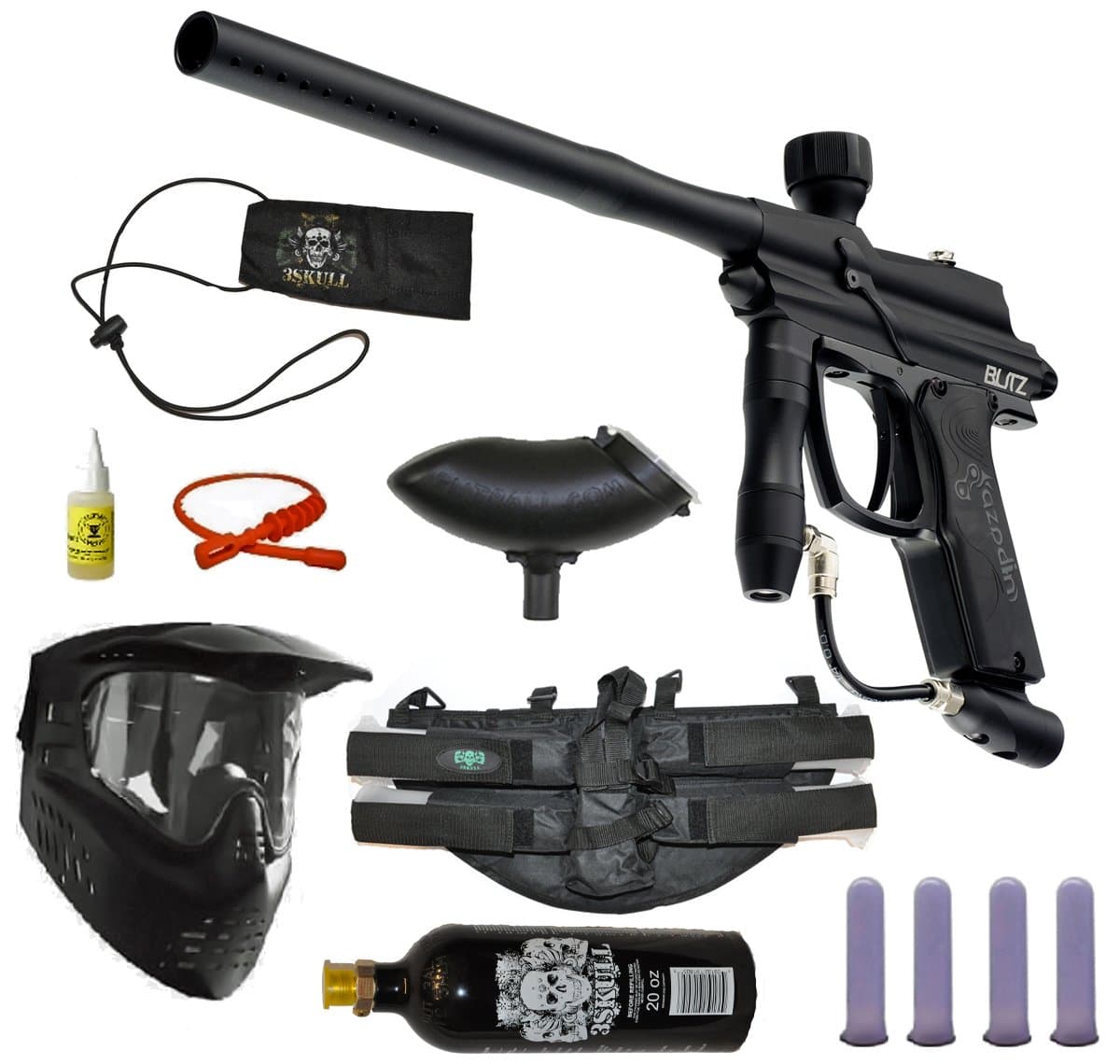 Azodin Blitz Paintball Marker Gun 3Skull 4+1 Mega Set - Black