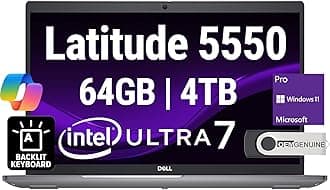 Dell Latitude 5550 Business Notebook 15.6" FHD Intel Ultra 7-155U (Beats i7-1355U), 64GB DDR5 RAM, 4TB NVMe, Wi-Fi 6E, BT, Backlit Keyboard, HD Webcam, RJ-45, Win 11 Pro