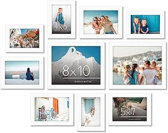 10 Piece White Picture Frames Collage Wall Decor - Gallery Wall Frame Set with Two 8x10, Four 5x7, and Four 4x6 Frames, Shatter Resistant Glass, Hanging Hardware, and Easel Included