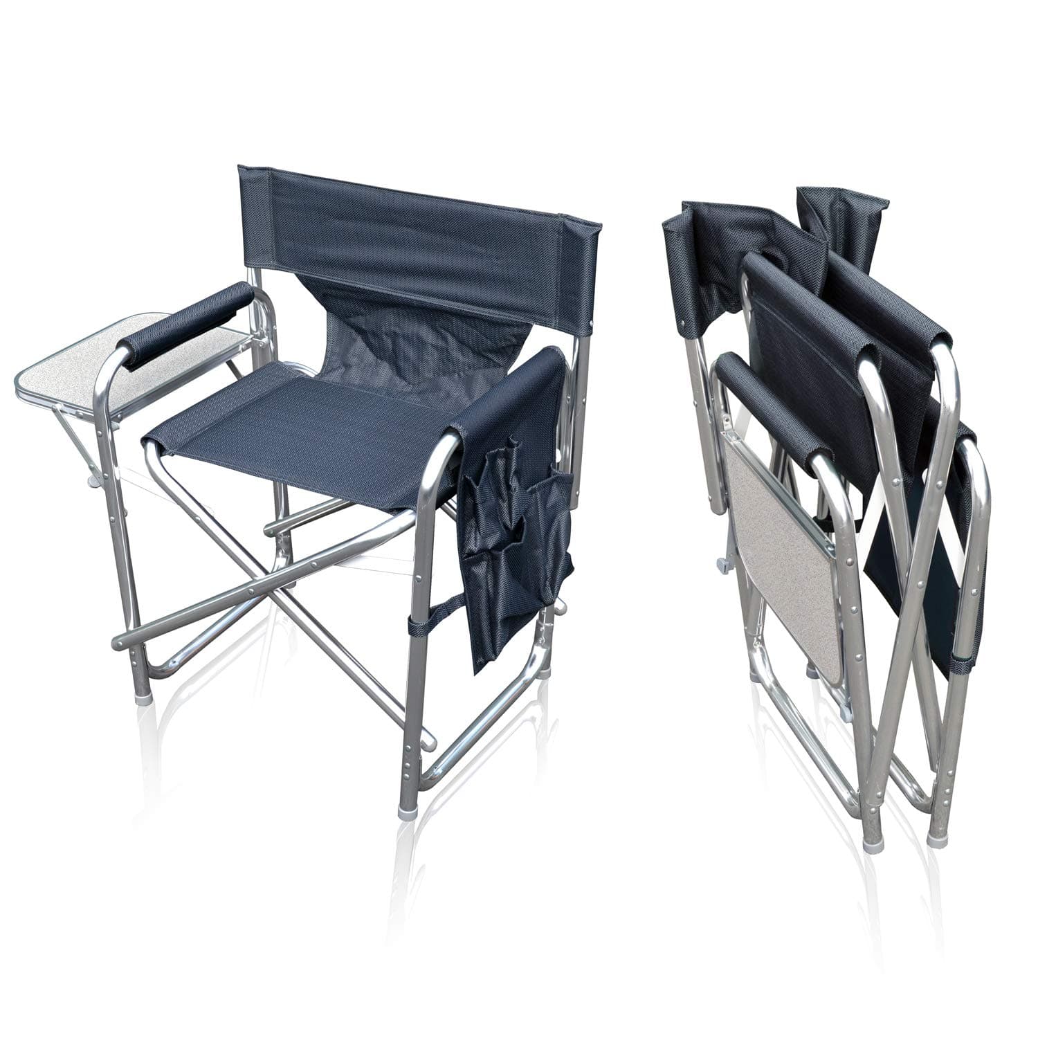 Directors Folding Chair, Aluminium Frame, Graphite, Side Pockets, Folding Side Table, Fishing, Garden, Camping, Event Chair, Durable, Indoor & Outdoor Use, Portable
