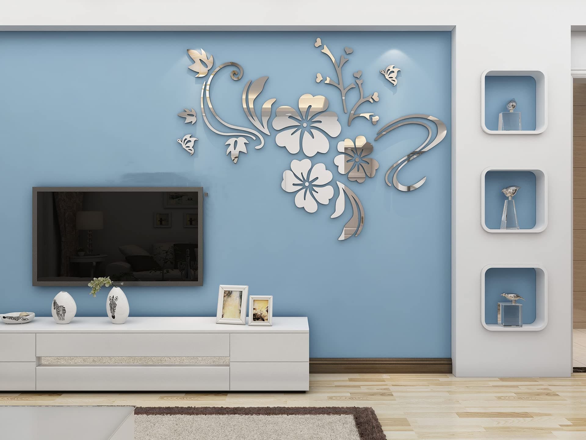 MOKITO 3D Acrylic Mirror Wall Decor Stickers, Removable Acrylic Mirror Setting Wall Sticker Decal, DIY Flower Mirror, Bedroom and Living Room Decoration
