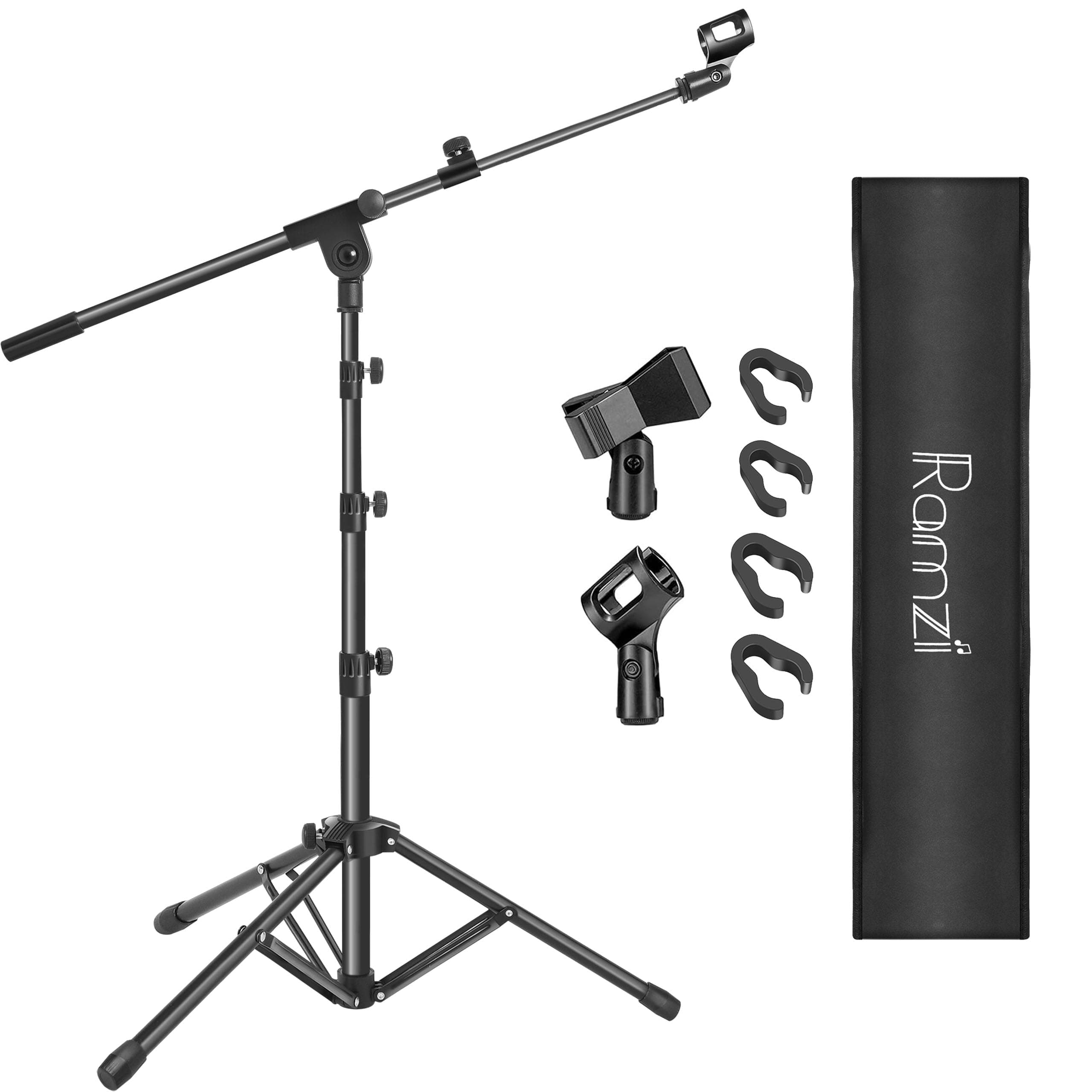 Ramzi Mic Stand,Double Support Tripod Microphone Stand Floor Boom Mic Microphone Stand with Mic Stand Bag and 2 Mic Clips Adjustable boom