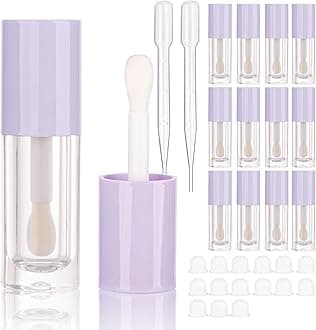 14pcs Empty 6ml big doe foot wand Chunky lip gloss tubes for DIY lipgloss,Pink round lipgloss containers tubes with thick wand (Purple)