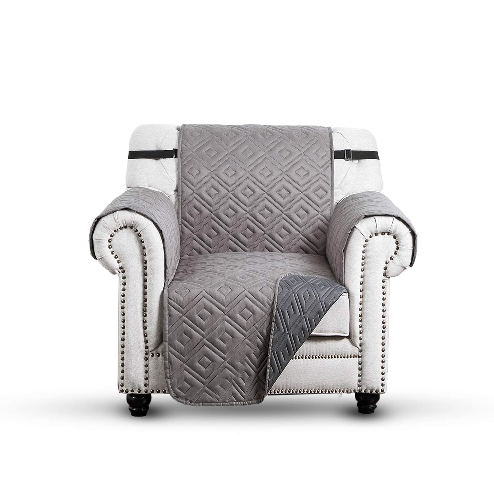 Sofa Cover 1 Seater - Water Resistant Sofa Slipcovers, Light Grey & Dark Grey Non Slip Sofa Protectors from Pets/Dogs & Kids, Reversible Sofa Covers with Adjustable Elastic Straps and Hooks