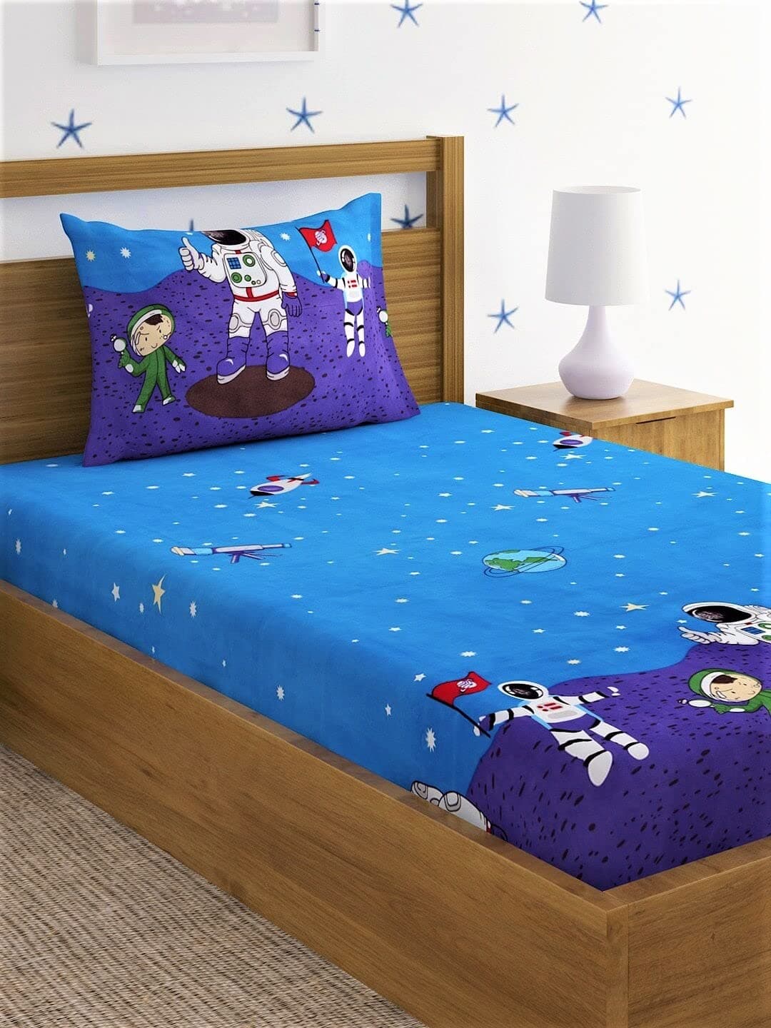 Home Sizzler 144 TC Microfibre Kid's Space Single Bedsheet with 1 Pillow Cover