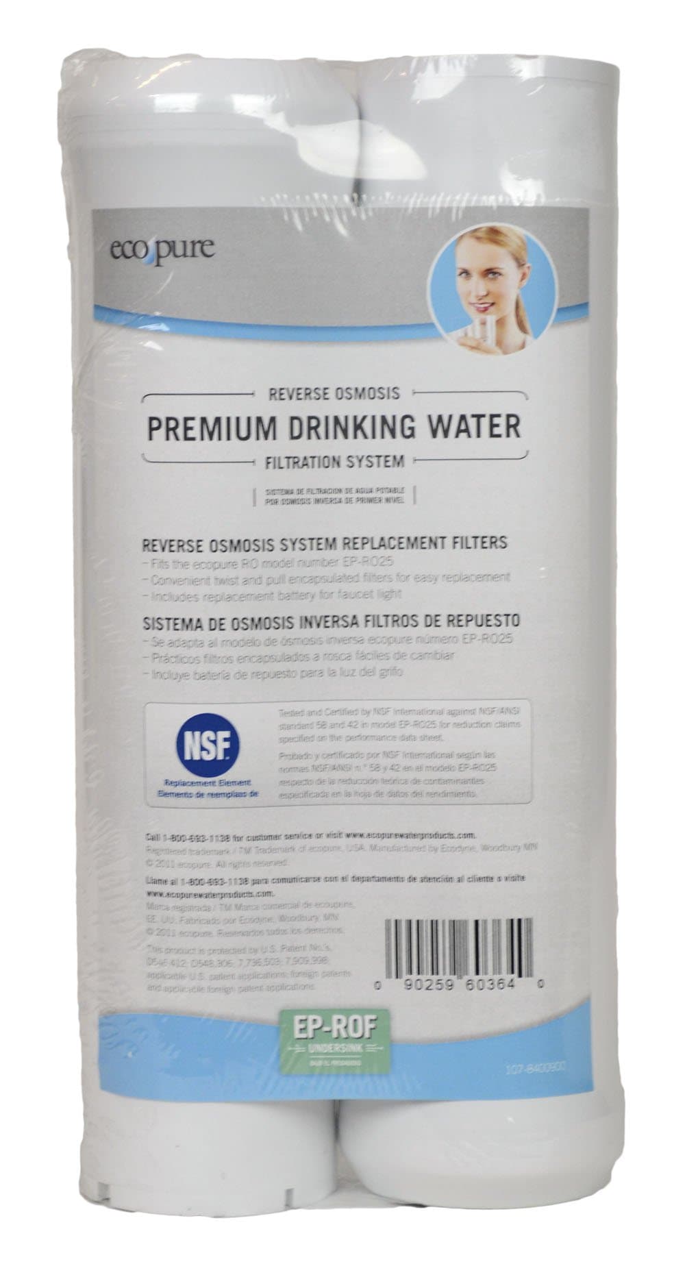 EcoPure EP-ROF Reverse Osmosis Replacement Filters for EP-RO25 RO System, 2-Pack