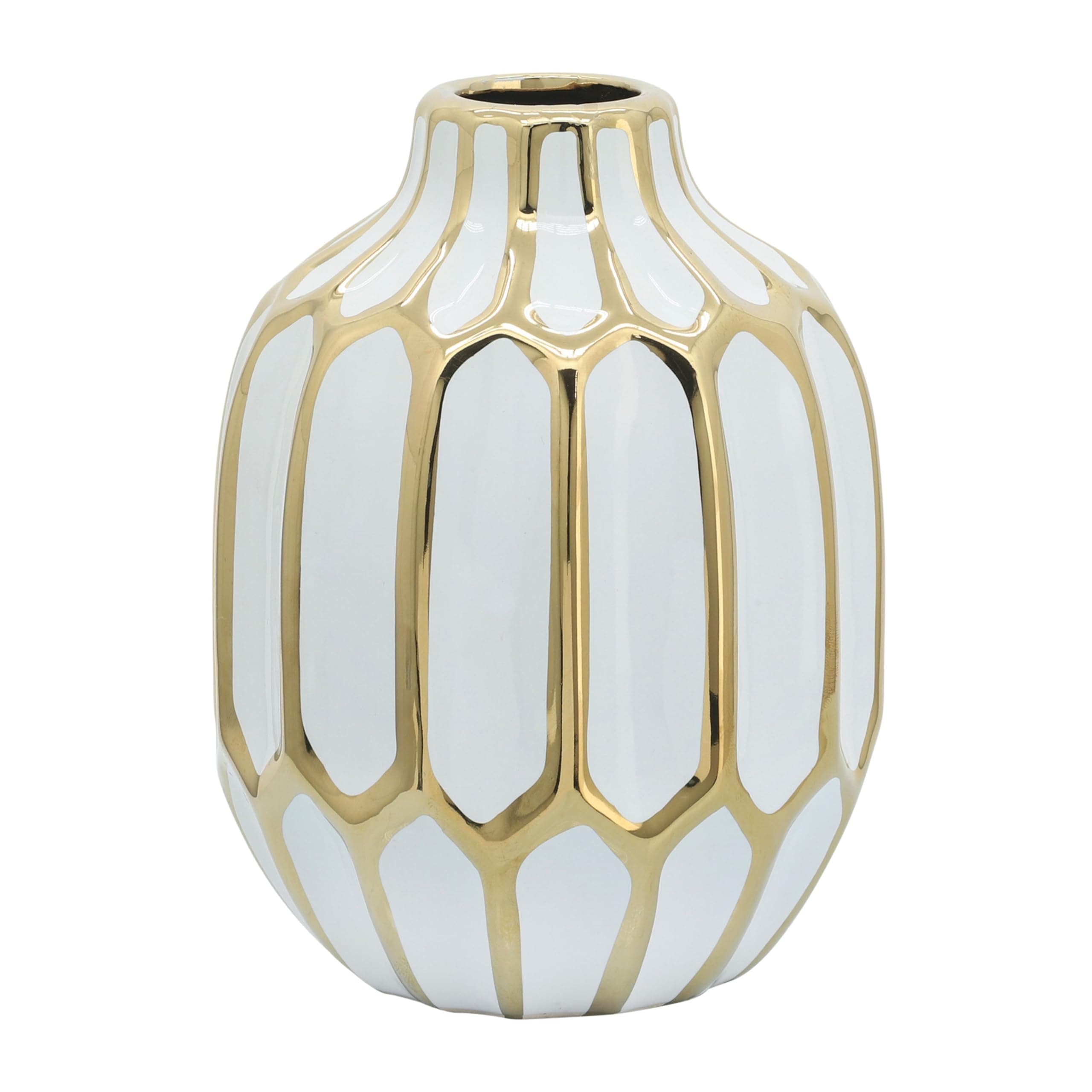 Elegant Ceramic Vase for Living Room Decor and Home Decor Accent - Modern Decorative Flower Vase for Room, Bedroom, or Office Desk - Designed for House and Table Decor - 8", White & Gold