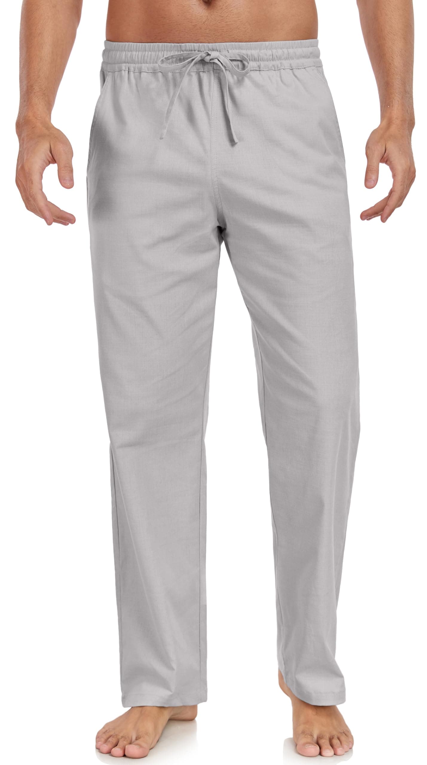 Janmid Men's Linen Pants Casual Elastic Waist Drawstring Yoga Beach Trousers