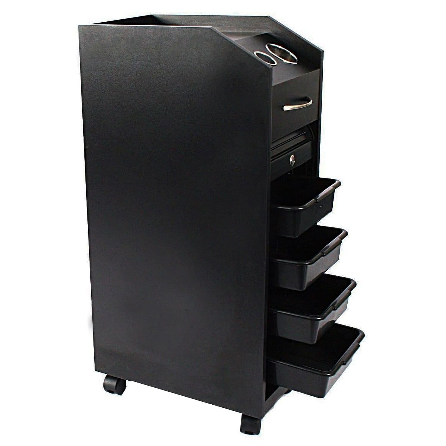Salon Black Lockable Wood Rolling Cart