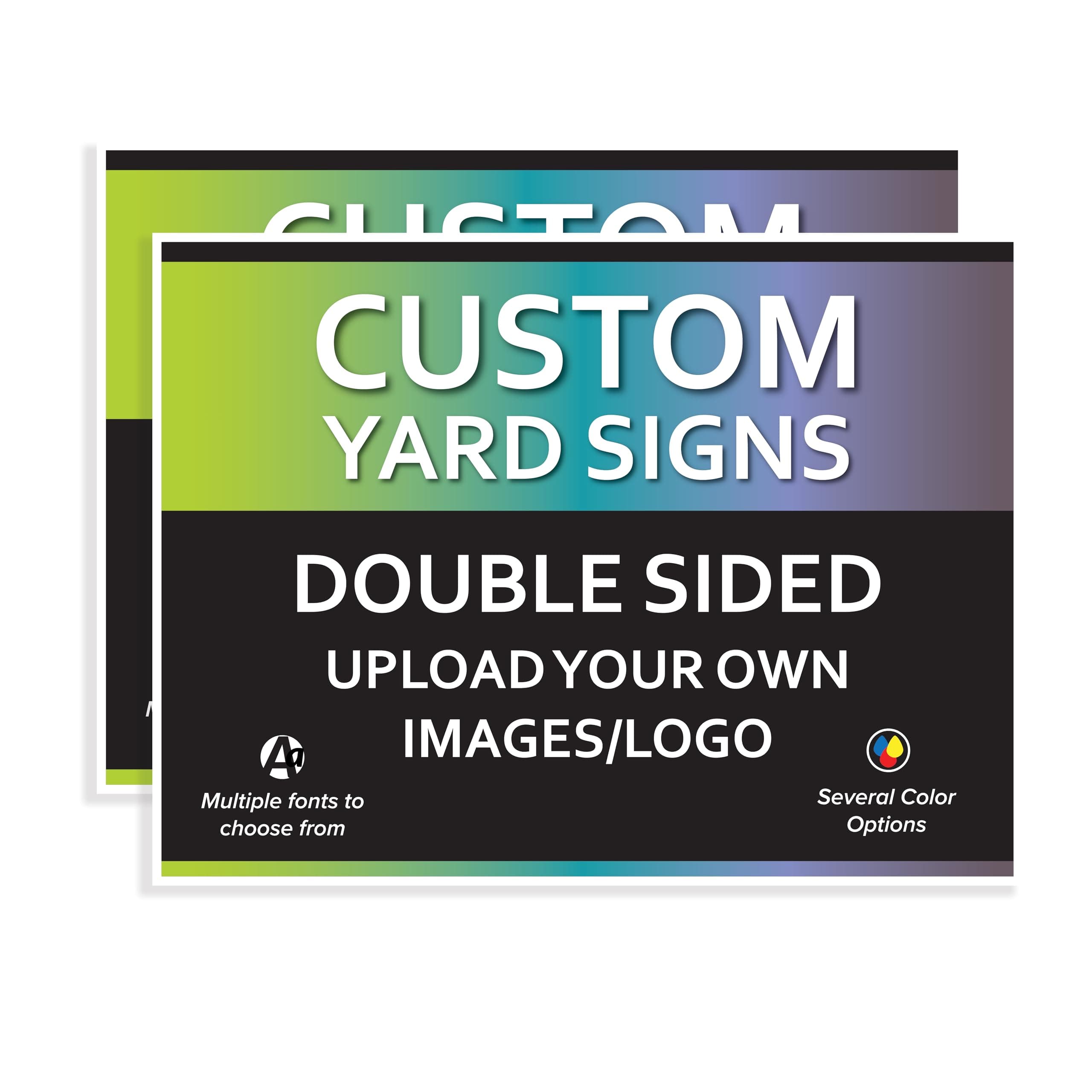 VSE | Custom Made-To-Order Plastic Yard Signs | 24x18 UV Printed | Upload Your Image or Artwork | Add Your Own Text | Choose from Multiple Background and Font Colors | Add H-Stakes (20)