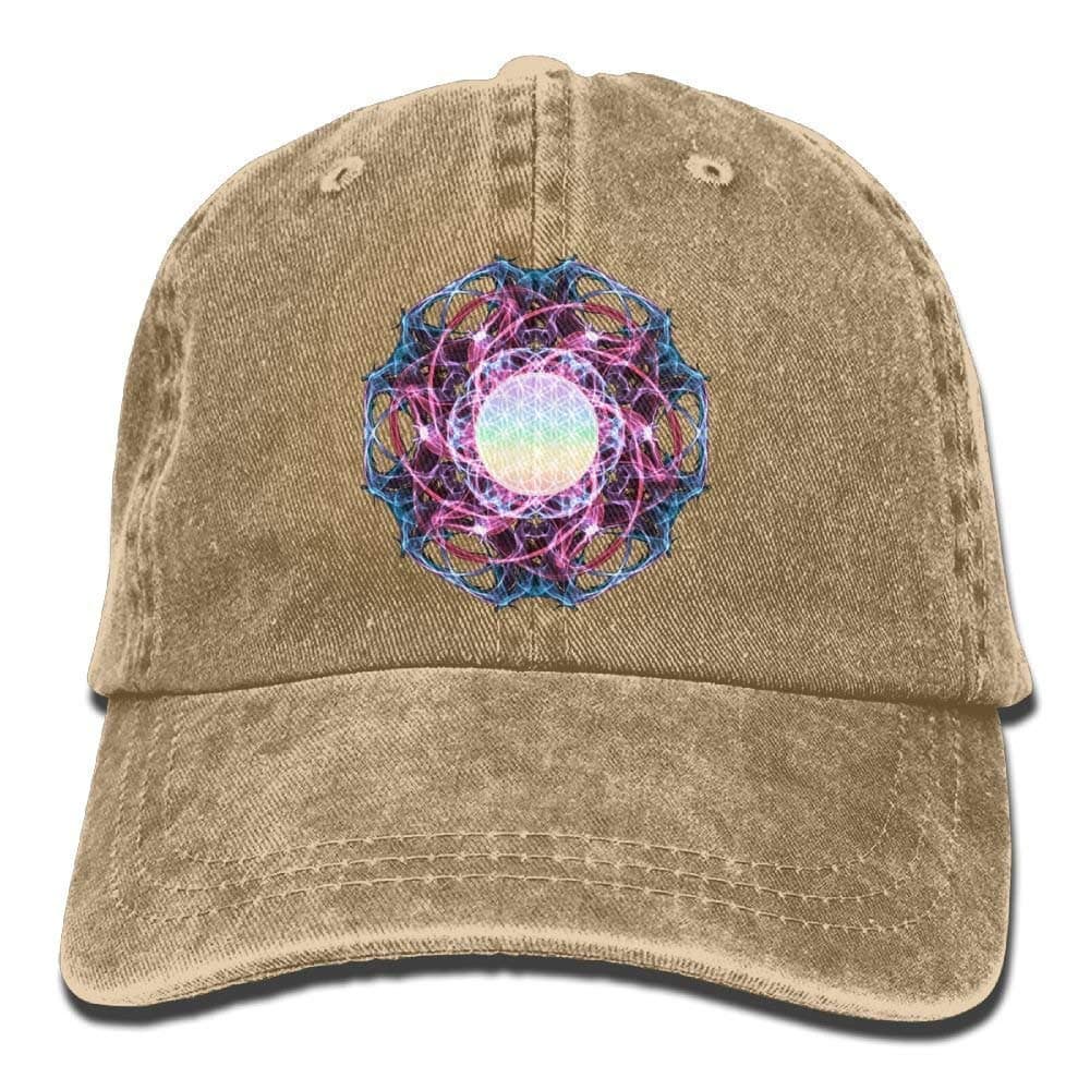 Presock Rainbow Geometry Mandala Denim Hat Adjustable Womens Curved Baseball Caps