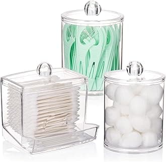 - Qtips Dispenser Bathroom Container, 10/12 oz Big Cotton Ball Holder, Clear Plastic Apothecary Jar Organizer for Storage Cotton Swab, Floss Picks