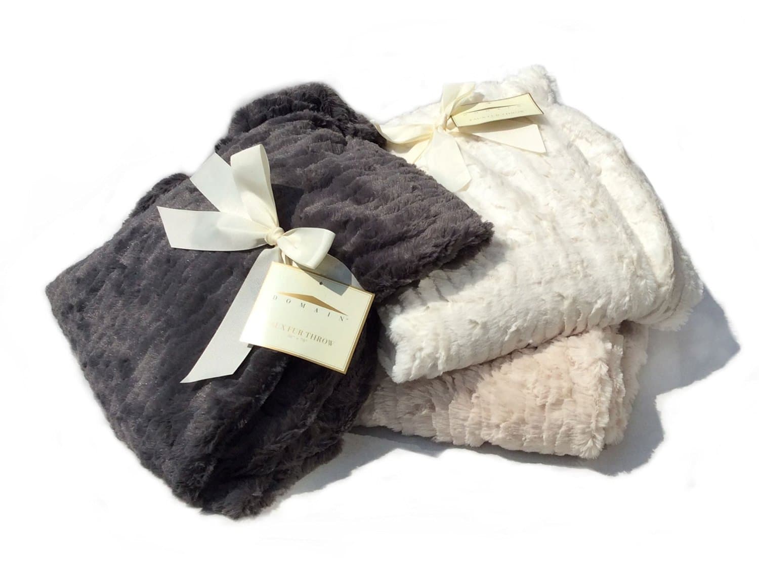 Domain Dark Grey Faux Fur Throw Blanket Oversized 50-by-70 inch Ultra Plush Shabby Chic Gray