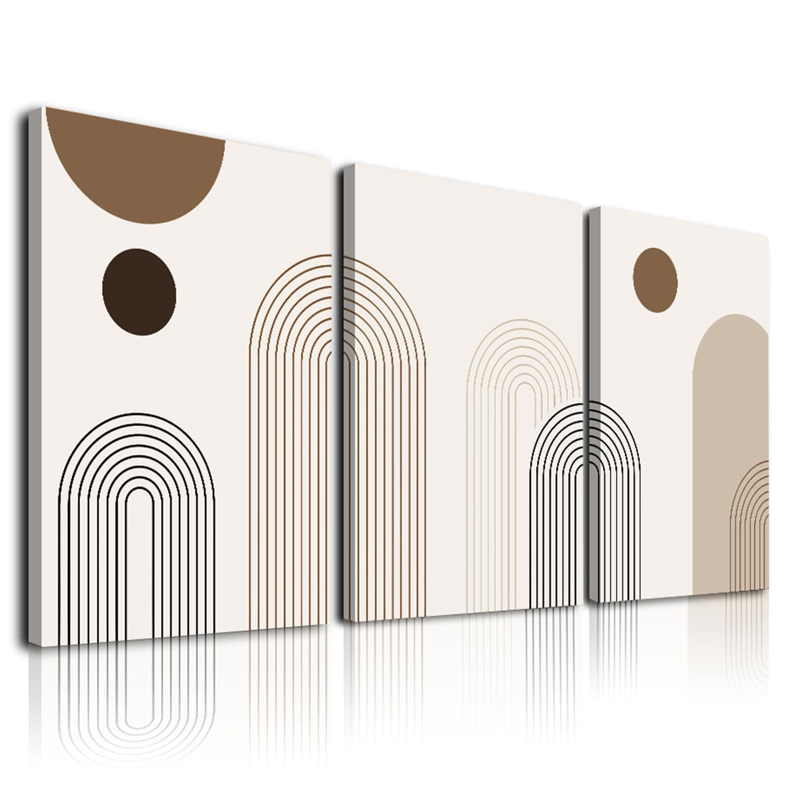 Abstract Boho Wall Art Set of 3, Mid-Century Modern Wall Prints, Framed Canvas Wall Art for Living Room, Minimalist Neutral Beige Brown Geometry Artwork Paintings, Modern Boho Room Decor Ready To Hang