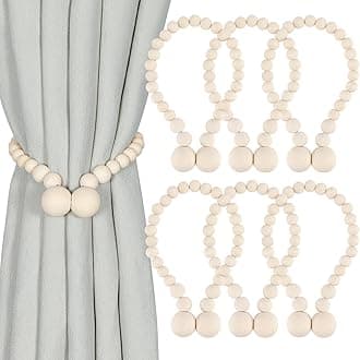 KLOGTSIND Magnetic Curtain Tiebacks, Curtain Tie Backs for Curtains 6 Pack, Wood Bead Curtain Tiebacks, Curtain Holders for Boho Bedroom Decor, Baby Nursery Decor, Farmhouse Decor