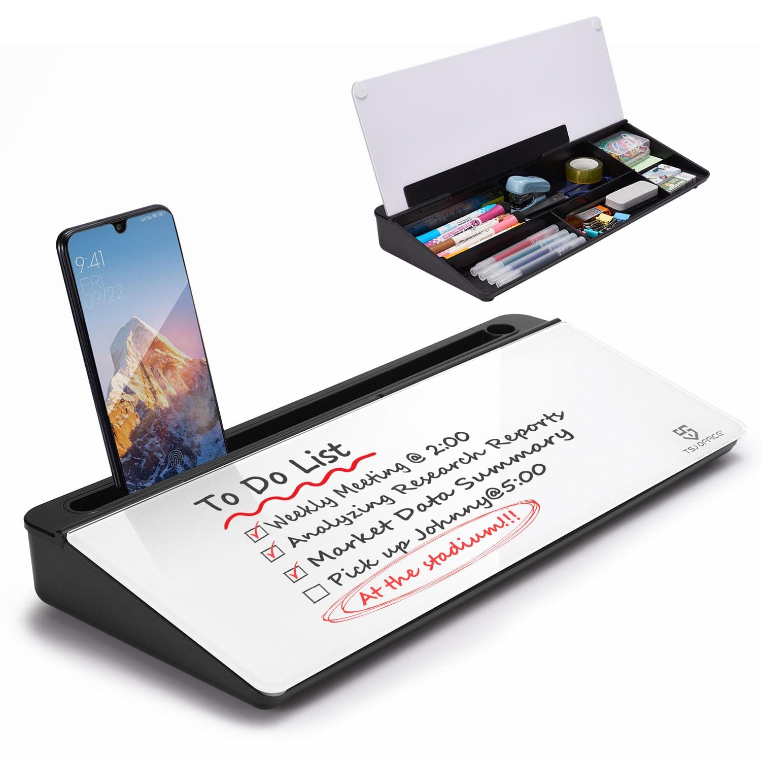 Small Glass Desktop Whiteboard Dry-Erase-Board - Computer Keyboard Stand White Board Surface Pad With Drawer, Desk Organizers With Accessories For Office, Home, School Supplies