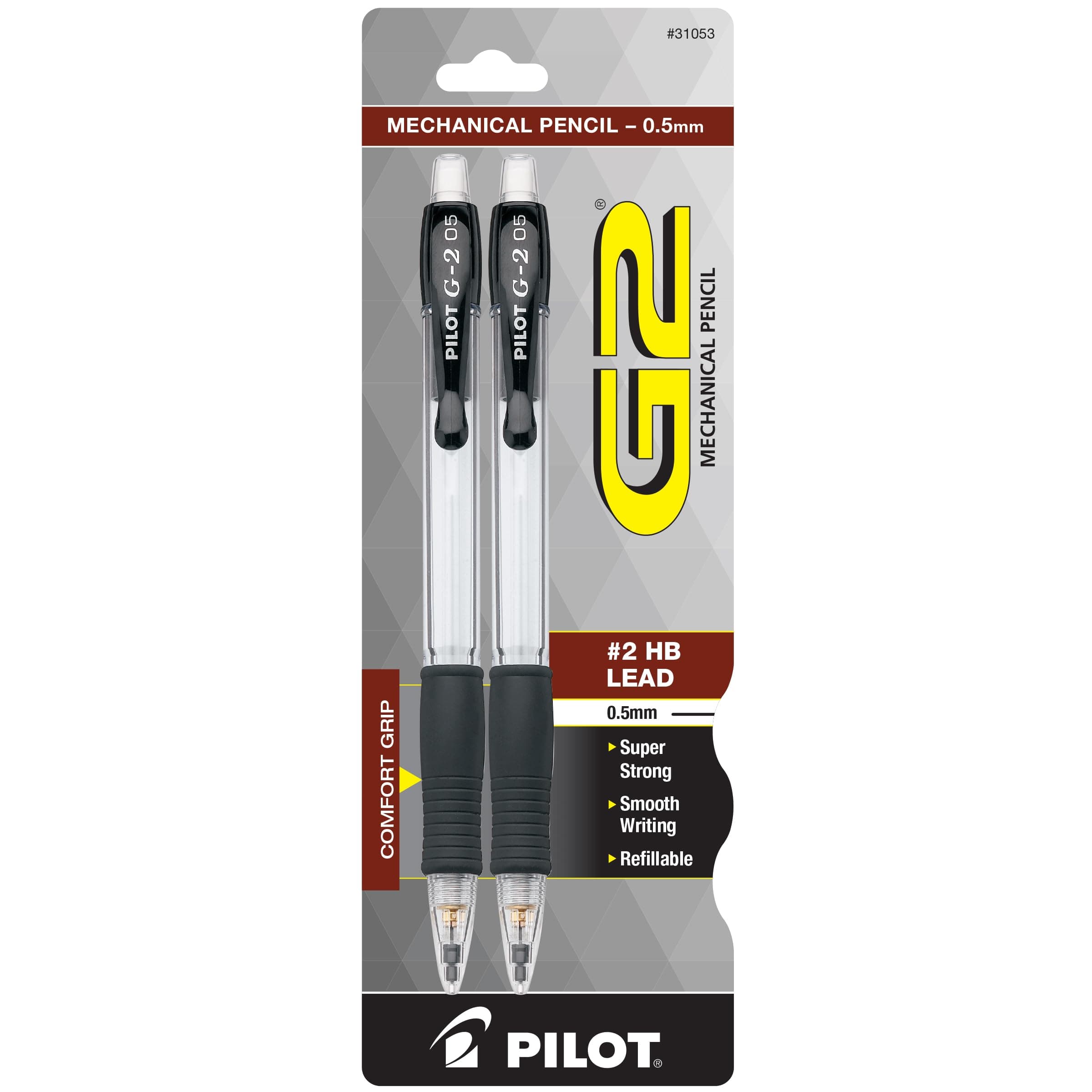 G2 Mechanical Pencils, 0.5mm HB Lead, Clear Barrel, Pack of 2