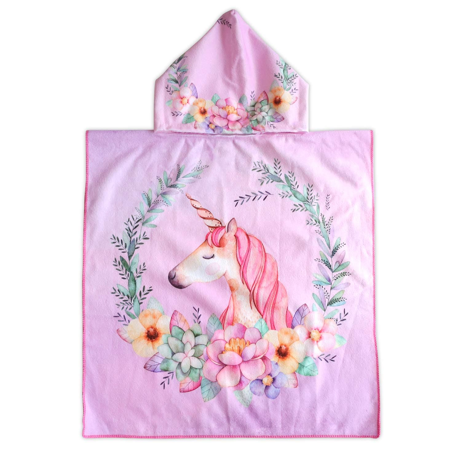 Xplanet Toddler Beach Bath Towel, Multi-use for Hooded Poncho Swim Beach Pool Poncho Bath Towel, Home Bath Robe for Kids Child 2-7 Years Boy&Girls (Pink Unicorn)