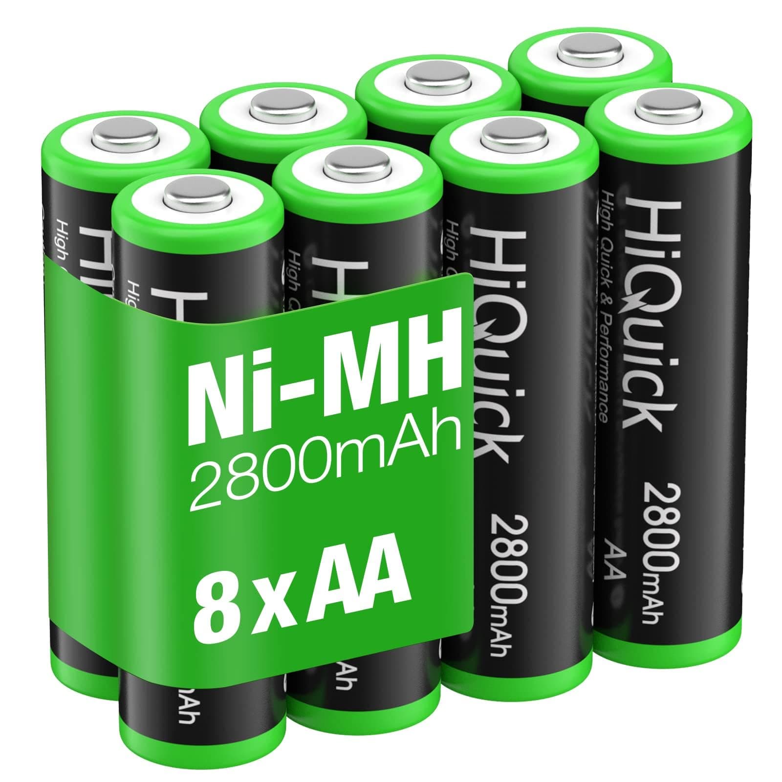2800mAh AA Rechargeable Batteries High Capacity Performance, Per-Charged 1.2V AA Batteries Pack of 8