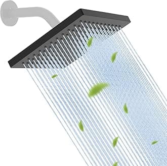 Hibbent cUCPC Certified Rain Shower Head, 8'' High Pressure Rainfall Shower Head, Square Bathroom Waterfall Shower Heads, High Flow Fixed Showerheads with Adjustable Brass Ball Joint, Matte Black