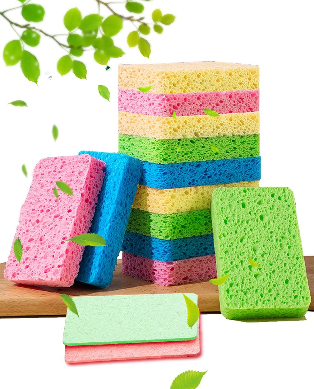 METUUTER 12-Count Kitchen Sponges- Compressed Cellulose Sponges Non-Scratch Natural Dish Sponge for Kitchen Bathroom Cars, Funny Cut-Outs DIY for Kids-Absorb Water Before Use