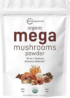 Micro Ingredients Organic Mega 10 Mushroom Complex Powder for Immune System Booster, 10 Ounce (284 Grams), Chaga Mushroom, Lions Mane, Turkey Tail, Cordyceps, Reishi Mushroom
