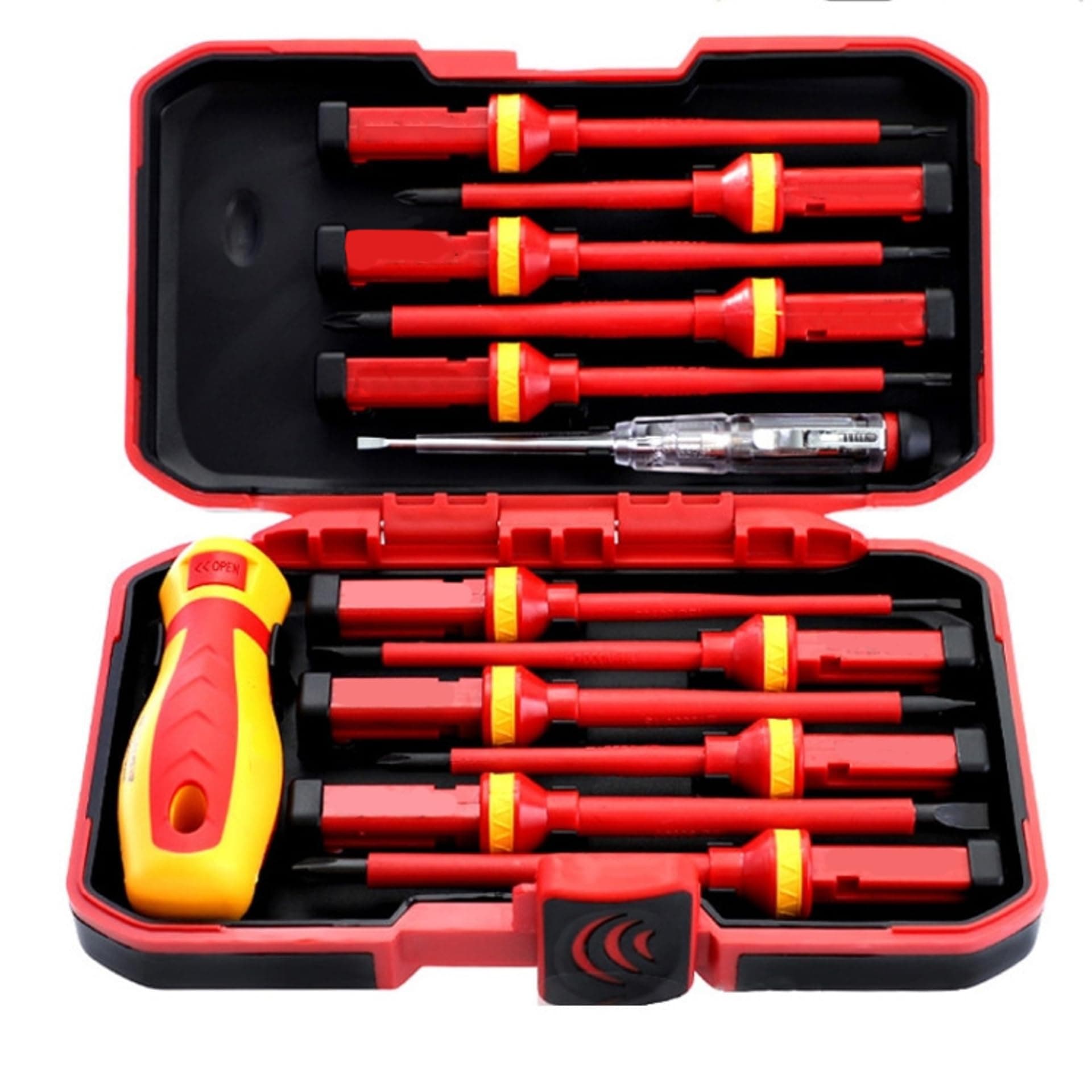 Tolsen 13-Piece VDE Insulated Screwdriver Set – Interchangeable Magnetic Tips, 1000V Rated, VDE/GS Certified, with Case & Voltage Tester