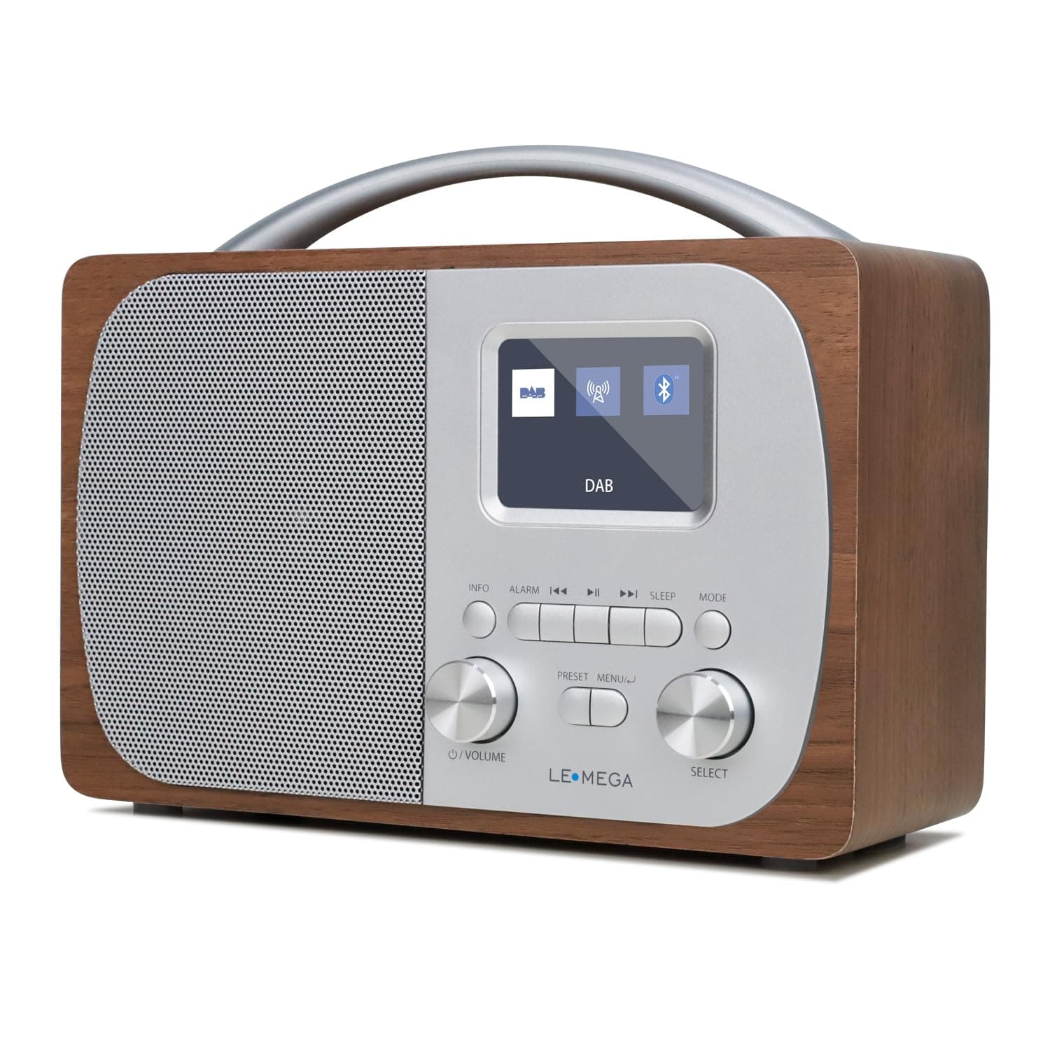 DR5 Portable DAB/DAB+ Digital Radio,Bluetooth Speaker with FM Radio,Kitchen/Bedside FM Radio, Dual Alarms Clock,Sleep Timer, 40 Presets, Colour Display,Mains Powered or Batteries,Walnut