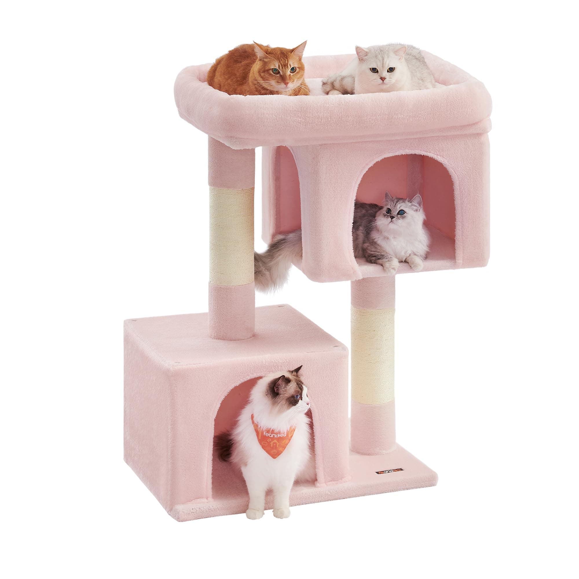 Feandrea Cat Tree, 40.6-Inch Cat Tower, Plush Condo for Extra Large Cats up to 44 lb, Large Perch, 2 Caves, Scratching Post, Jelly Pink UPCT614P01