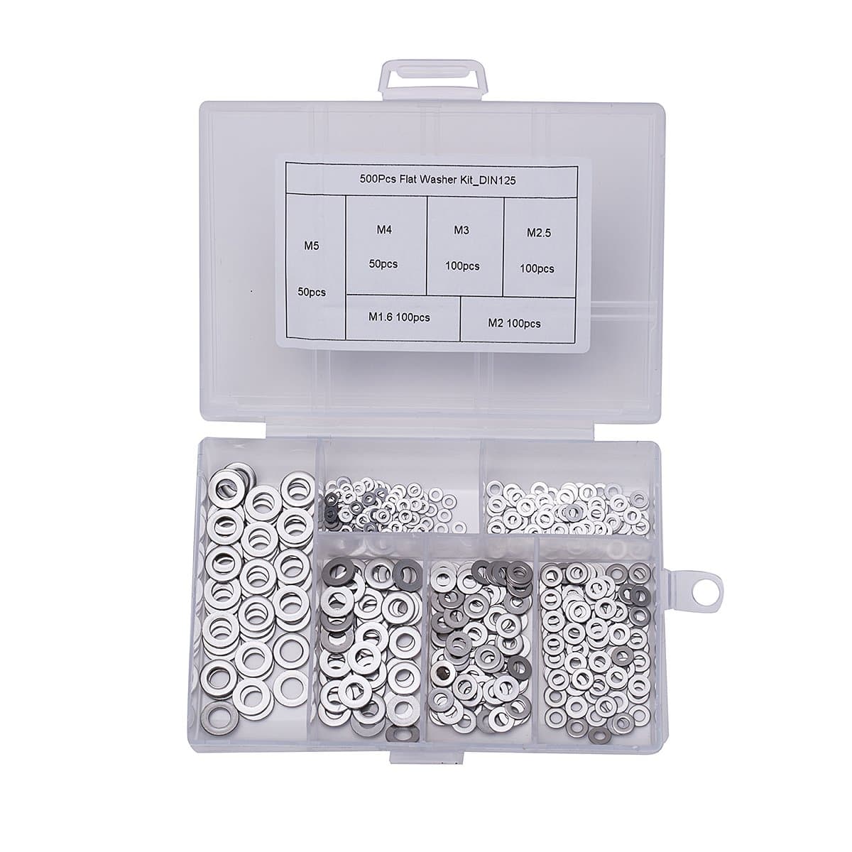 500Pcs DIN125 M1.6 M2 M2.5 M3 M4 M5 Stainless Steel Flat Washer Plain Washer Gaskets Kit HW001
