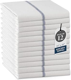 Kitchen Towel Set - 100% Cotton Kitchen Towels, Reusable Dish Cloths, Blue Dish Towels for Kitchen, Soft Absorbent Tea Towels, Durable Kitchen Hand Towels, 14” x 25” Kitchen Dish Towels - 12 Pack