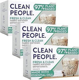 The Clean People Fabric Softener Sheets - Dryer Sheets - Softens & Removes Static - Vegan Laundry Softener With Essential Oils - Fresh 360 Pack