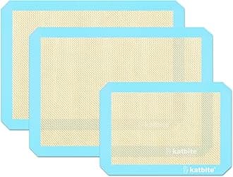 Katbite Silicone Baking Mat Colorful Collection - Set of 3: 2 Half Sheets Mats (11 5/8" x 16 1/2") + 1 Quarter Baking Sheet, Reusable & Nonstick Bakeware Mats for Cookies, Macarons, Bread (Light Blue)