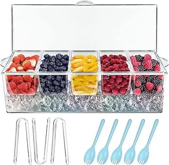 INNOVATIVE LIFE Bar Serving Tray on Ice with 5 Compartments Container, Fruit Trays for Serving, Garnish Platters with Lid, Clear