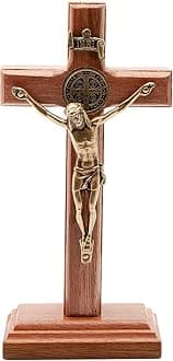 Intercession Wall and Table Wood Cross Crucifix (5 inches - Antique Gold)