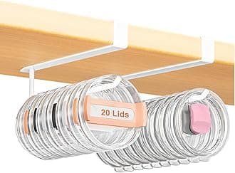 2 Pack Large Tumbler Lid Organizer, Under Cabinet Cup Lid Holder for Yeti Insulated Mug/Stanley Insulated Mug/Simple Modern Insulated Mug Lid, No Gluing, No Drilling, Up to 10 Lids (White)