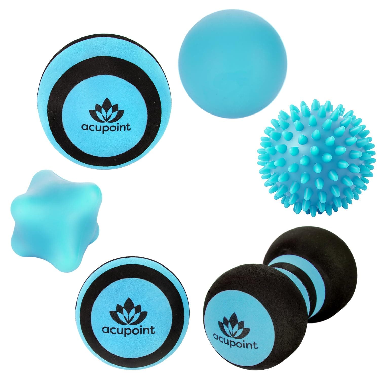 Massage Ball Therapy Set for Muscle Knots and Post-Workout - Physical Therapy Balls, Trigger Point & Yoga Therapy, Massage Ball for Feet - 6-Piece Set (Blue)