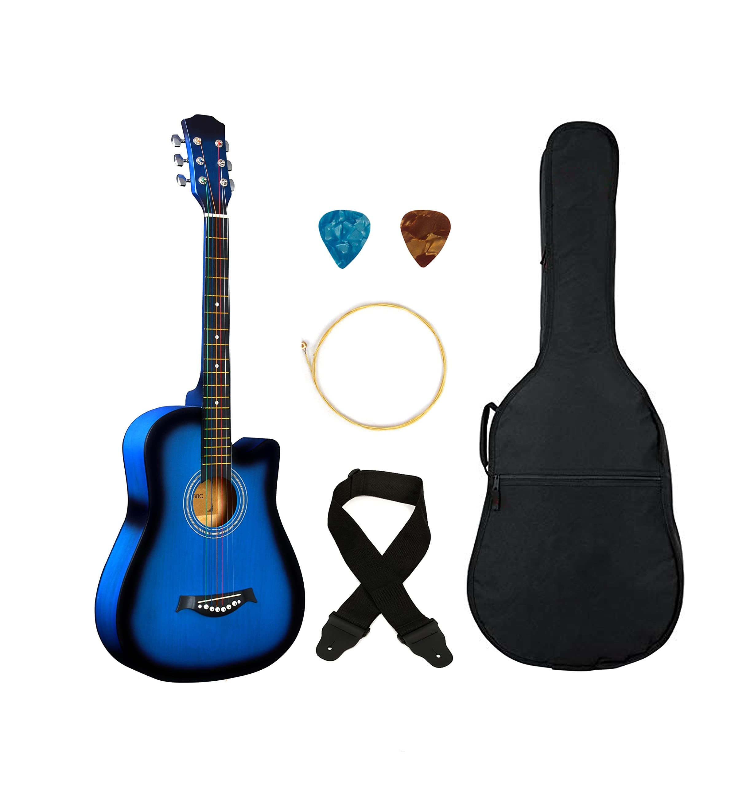 Blueberry 38C, Acoustic Guitar Kit with Bag, Strap, One Pack Strings And 2 Picks - 38 Inch (Blueburst)