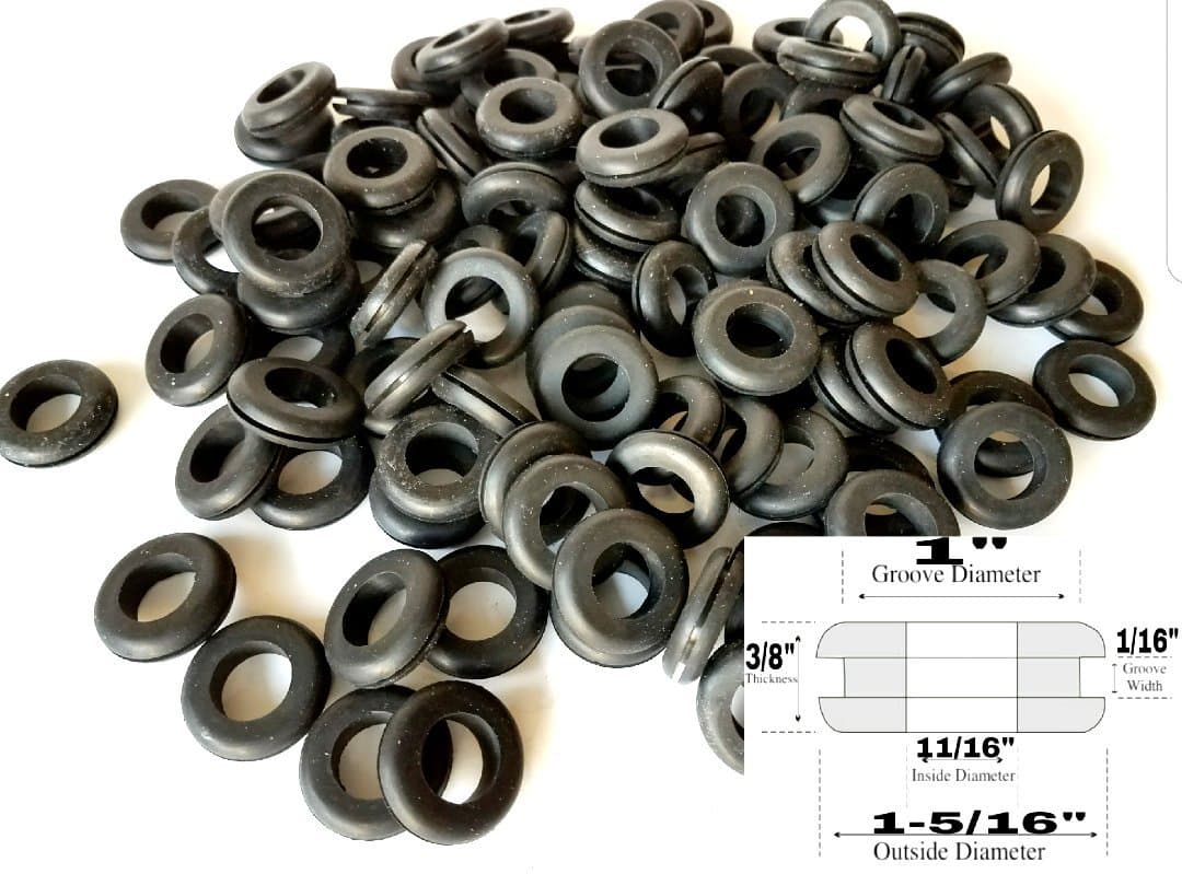 Pack of 25 Rubber Grommets: 11/16" Inside Diameter - 1/16" Groove - Fits 1" Drill Holes