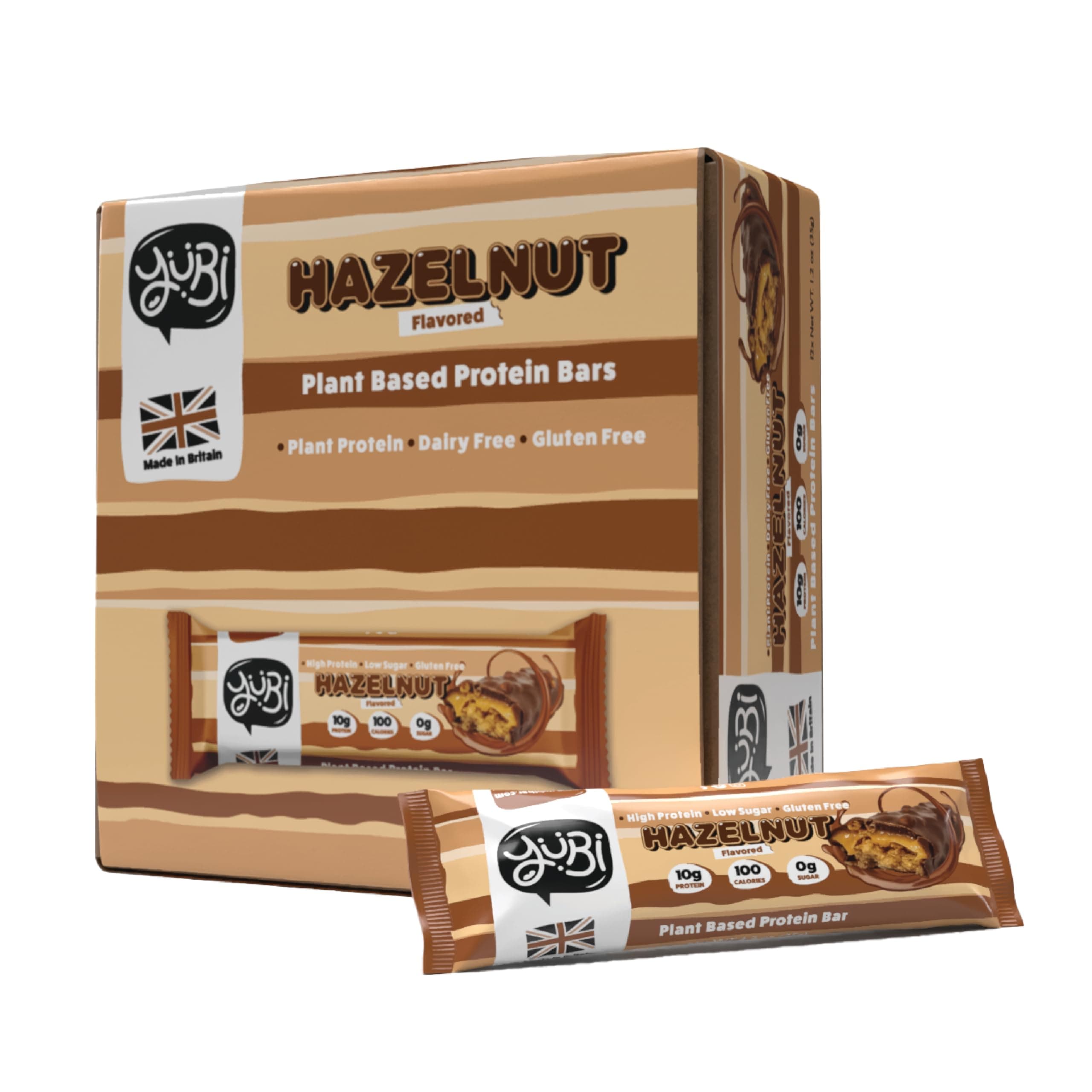 Yubi Bar Hazelnut Protein Bar - 12 Pack | Healthy Snack | 99 Calories, High Protein & Fibre, Low Sugar | Gluten-Free, Dairy-Free, Plant-Based UK BRAND