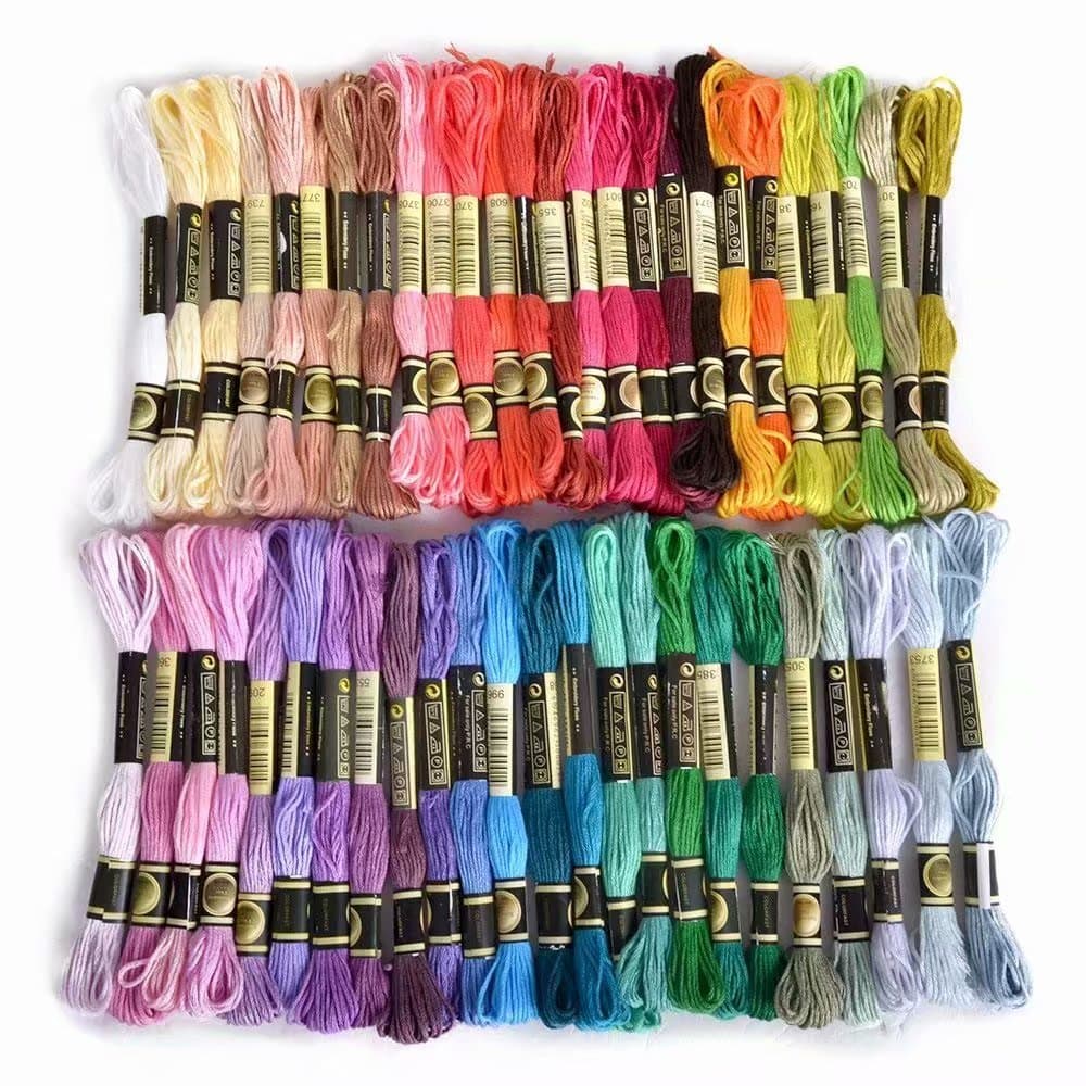 Embroidery Thread, 100% Cotton, 200 x Assorted Coloured Skeins by Flissy