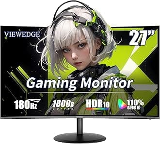 Viewedge 27 inch Curved Gaming Monitor 180Hz 1ms, FHD 1920x1080P Computer Monitor,1800R VA Screen, 120% sRGB with FreeSync, Low Motion Blur, HDMI & DP, Built-in Speakers