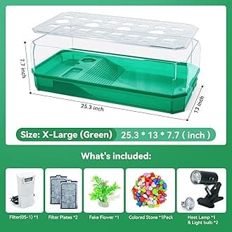 Binano Aquatic Turtle Tank Habitat Kit Stone+Filter+Heat Lamp Enhancing Interaction with 360° Viewing, Standalone Filtration, DIY Creative Zone, Enriched Living (Green, X-Large[with Light])