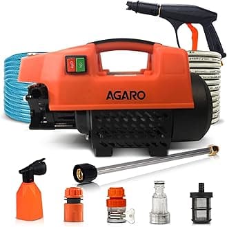 AGARO Supreme High Pressure Washer, Car Washer, 1800 Watts Motor, 120 Bars, 6.5L/Min Flow Rate, 8 Meters Outlet Hose, Portable, Car, Bike & Home Cleaning, Black and Orange