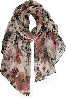GERINLY Lightweight Scarves Fashion Flowers Print Women Cotton Wrap Scarf Head Shawl Spring Gift