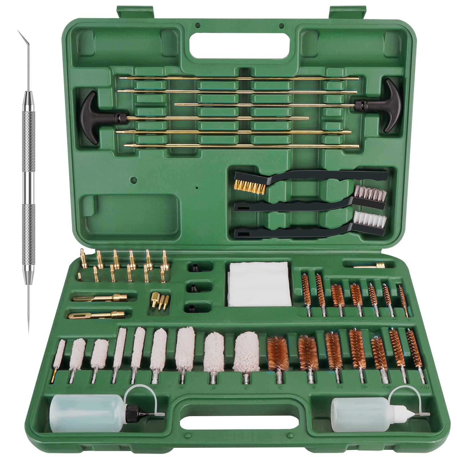 CaliXpert Universal Gun Cleaning Kit with Storage Case and Extra Stainless Steel Pick (Brass Jags and Loops)