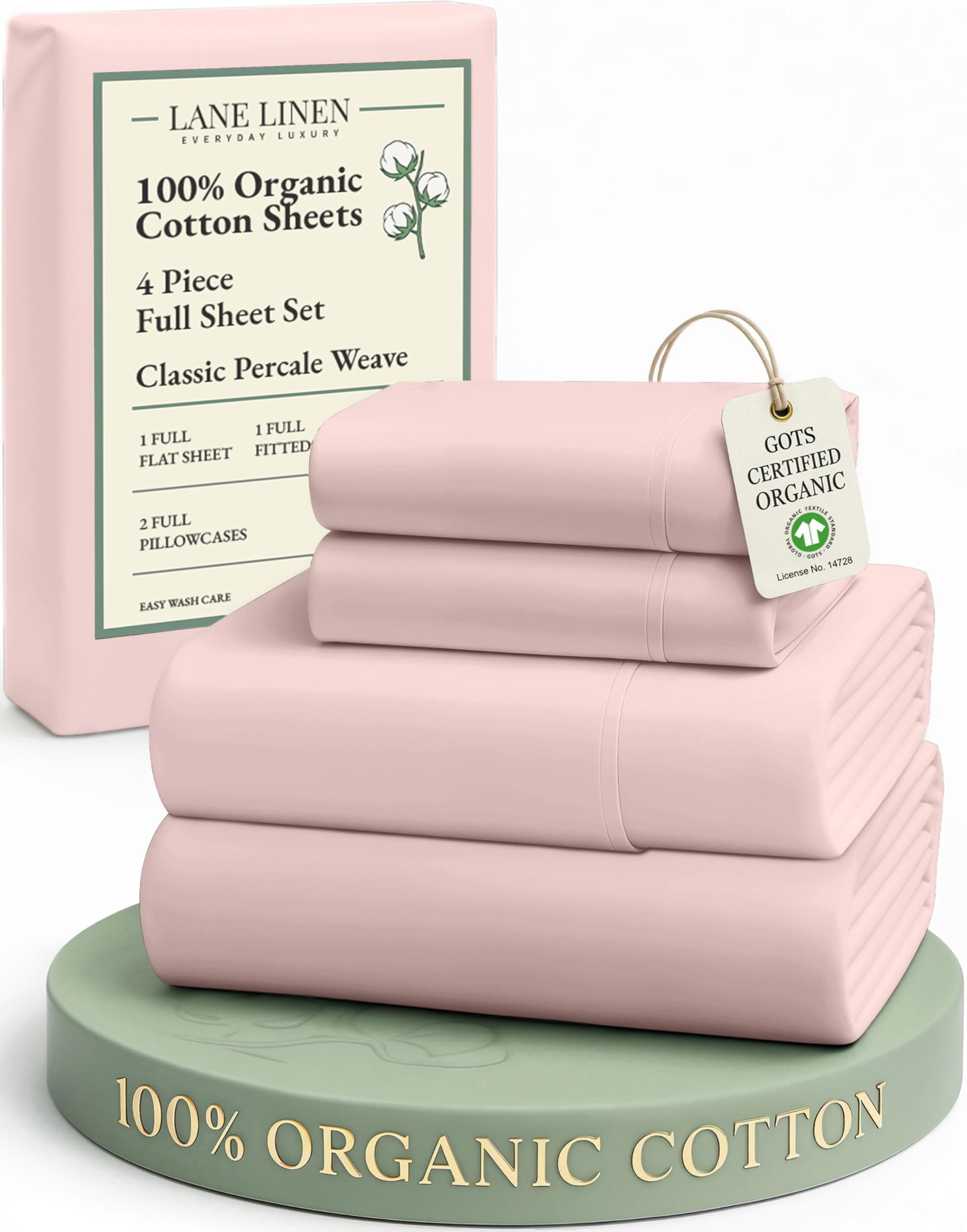 LANE LINEN 100% Organic Cotton Sheets Full Size Bed, Machine Washable Fully Elasticized Low Pill Fade Resistant Cotton Sheets, Soft & Comfy Percale Eco Friendly sábanas Full -Sepia Rose